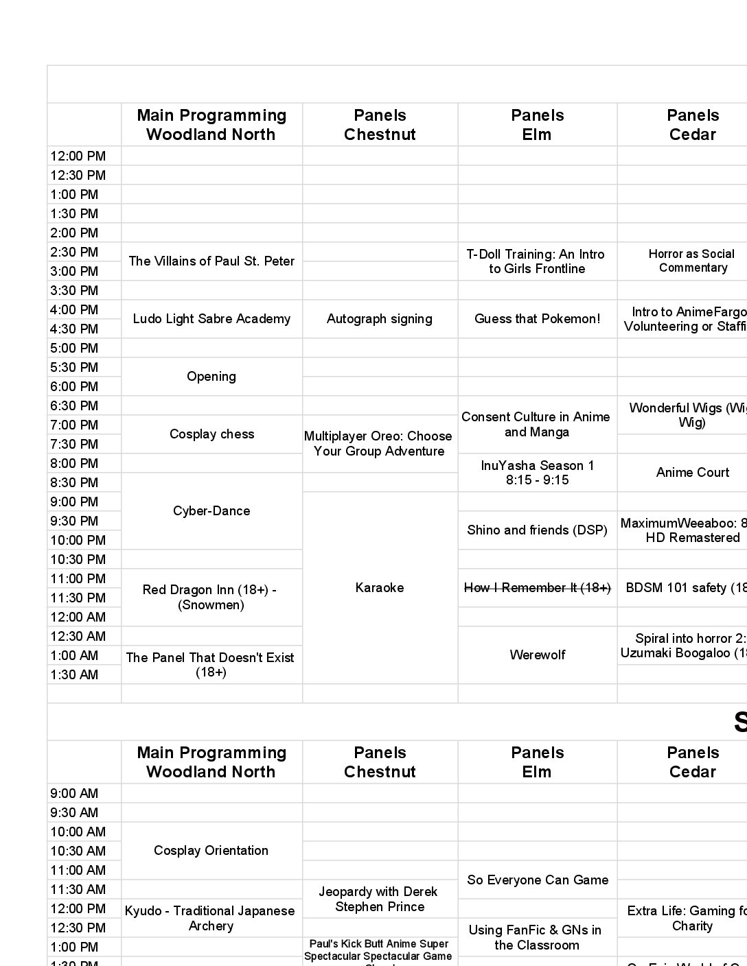 Schedule (B&W) – Anime Fargo